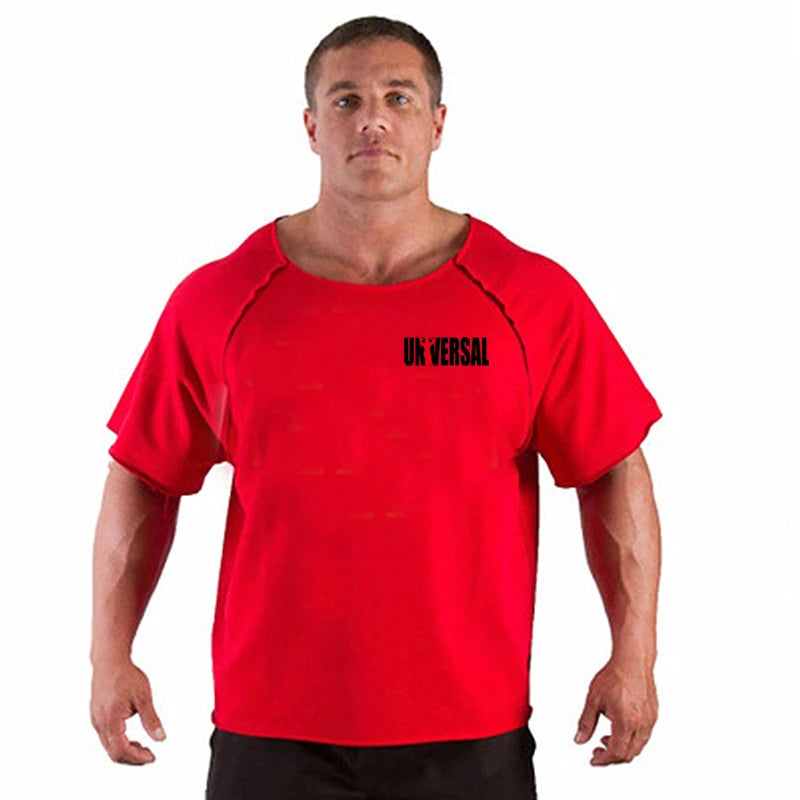 Gyms Clothing Mens Bodybuilding Loose T Shirts Cotton Short Sleeve Sweatshirt Fitness Workout Sportswear Tops Male