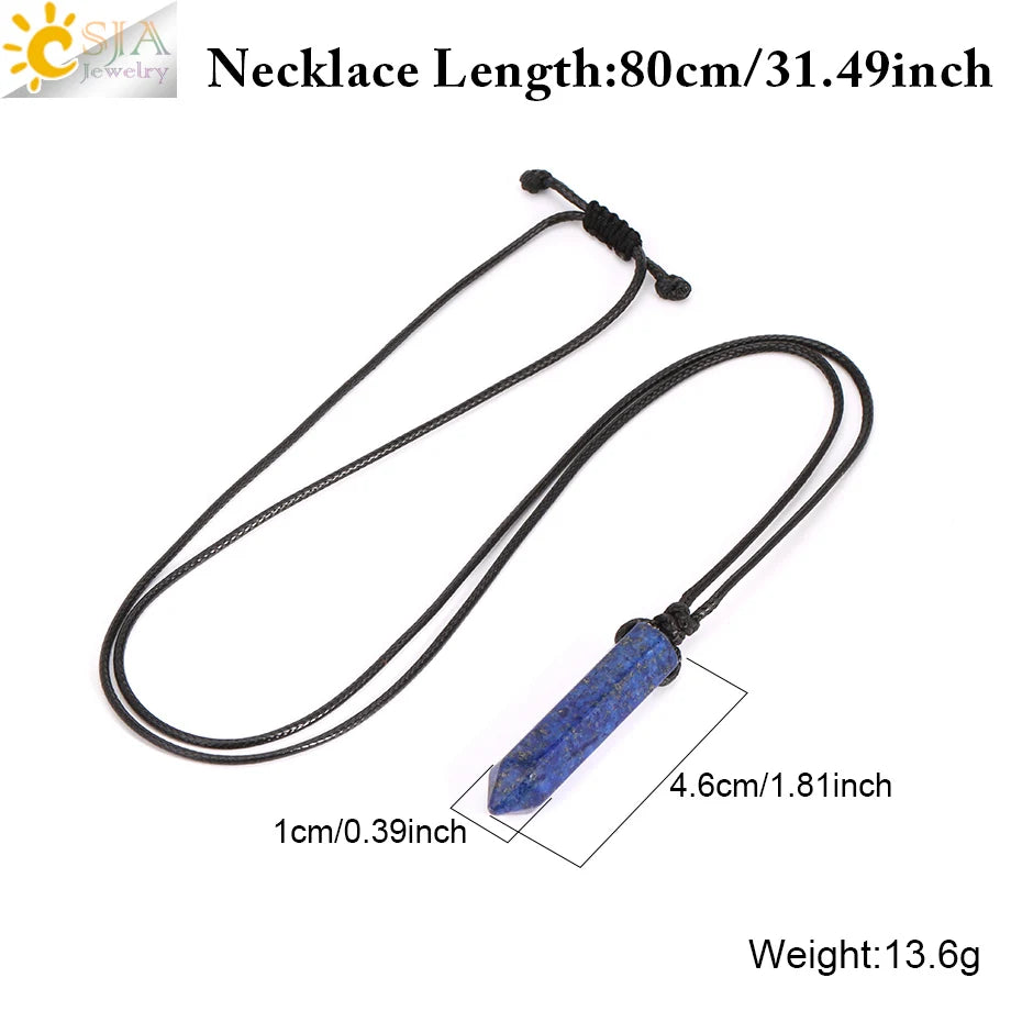 Vintage Man Necklace Natural Stone Hexagonal Point Pendant Healing Pink Quartz Obsidian Crystal Necklaces Jewelry for Men H266