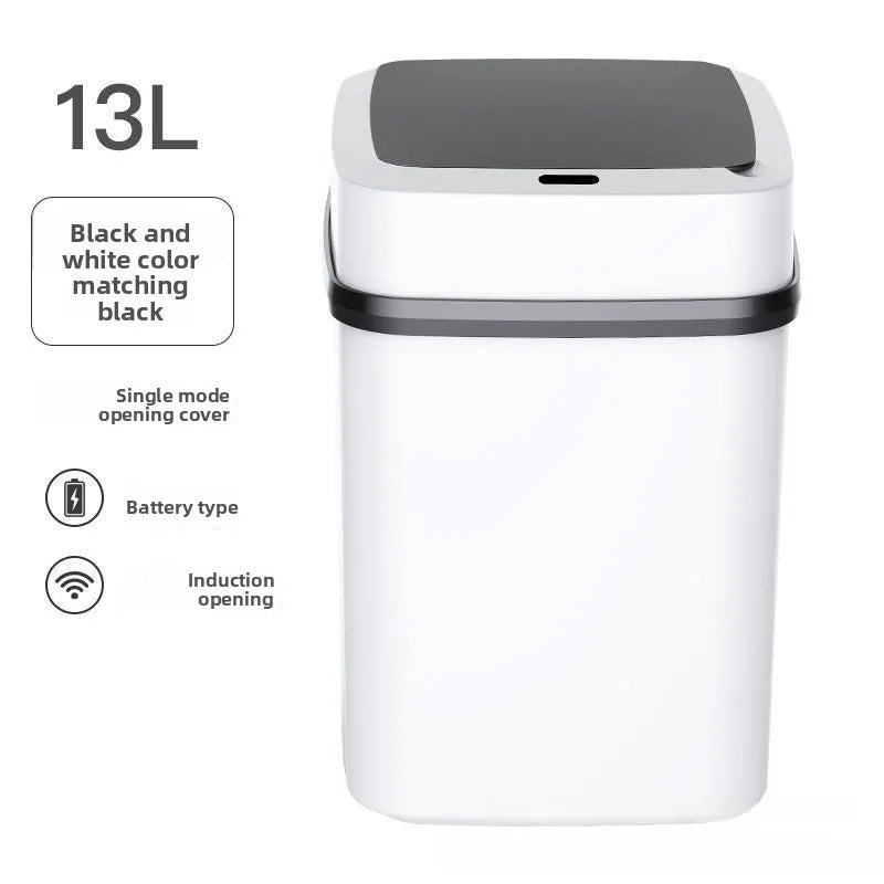 13L Smart Trash Can with Lid Sensor Toilet, Creative Fully Automatic Electric Lid Opening Trash Can for Living Room and Bathroom