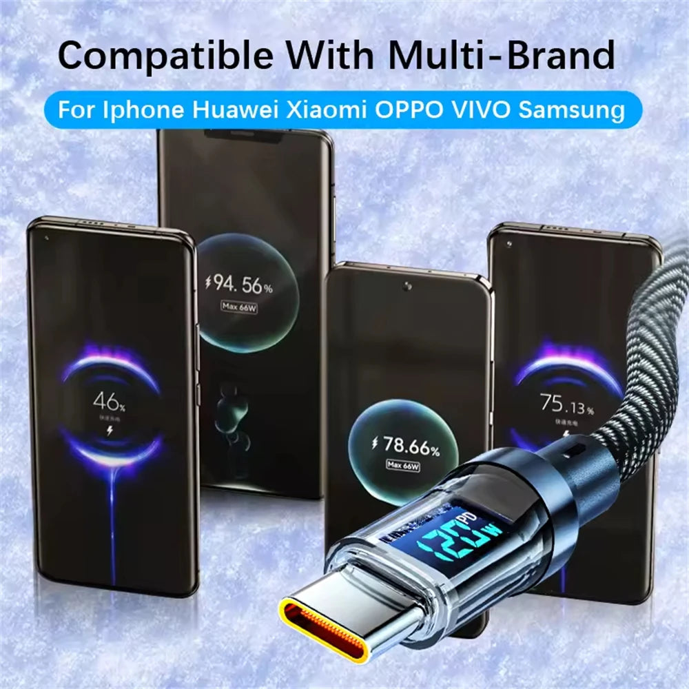 NNBILI 120W Type C to Type C Cable Phone Super Fast Charging Cable With LED Display USB To Type-C Data Cord For huawei oppo vivo