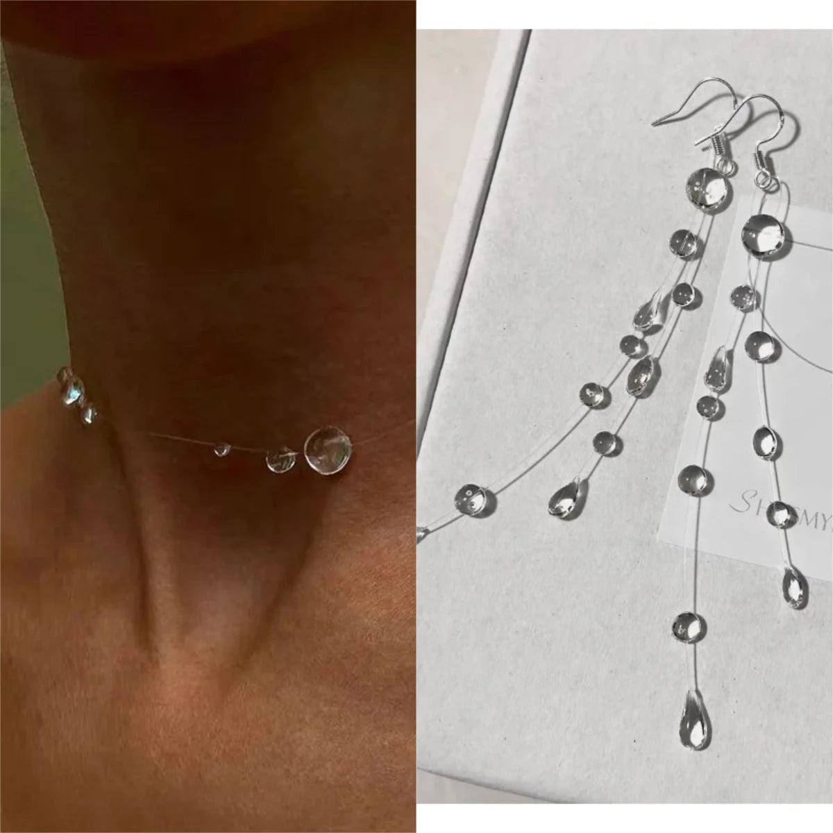 Handmade Water Drop Necklace, Raindrop Earrings, Resin Ice-Clear Dewdrop Jewelry, Alloy Women's Elegant Accessories