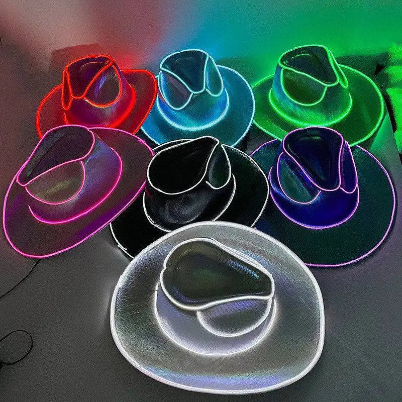 Bachelorette Party Supplies Bride Cowgirl Hat Glowing Light Bar Cap Wireless Disco Luminous Led Flashing Neon Western Cowboy Hat