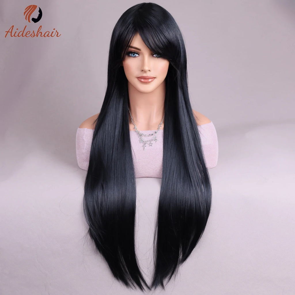 Halloween wine-red European and American long straight wig for women heat-resistant fiber synthetic wig for daily Cosplay