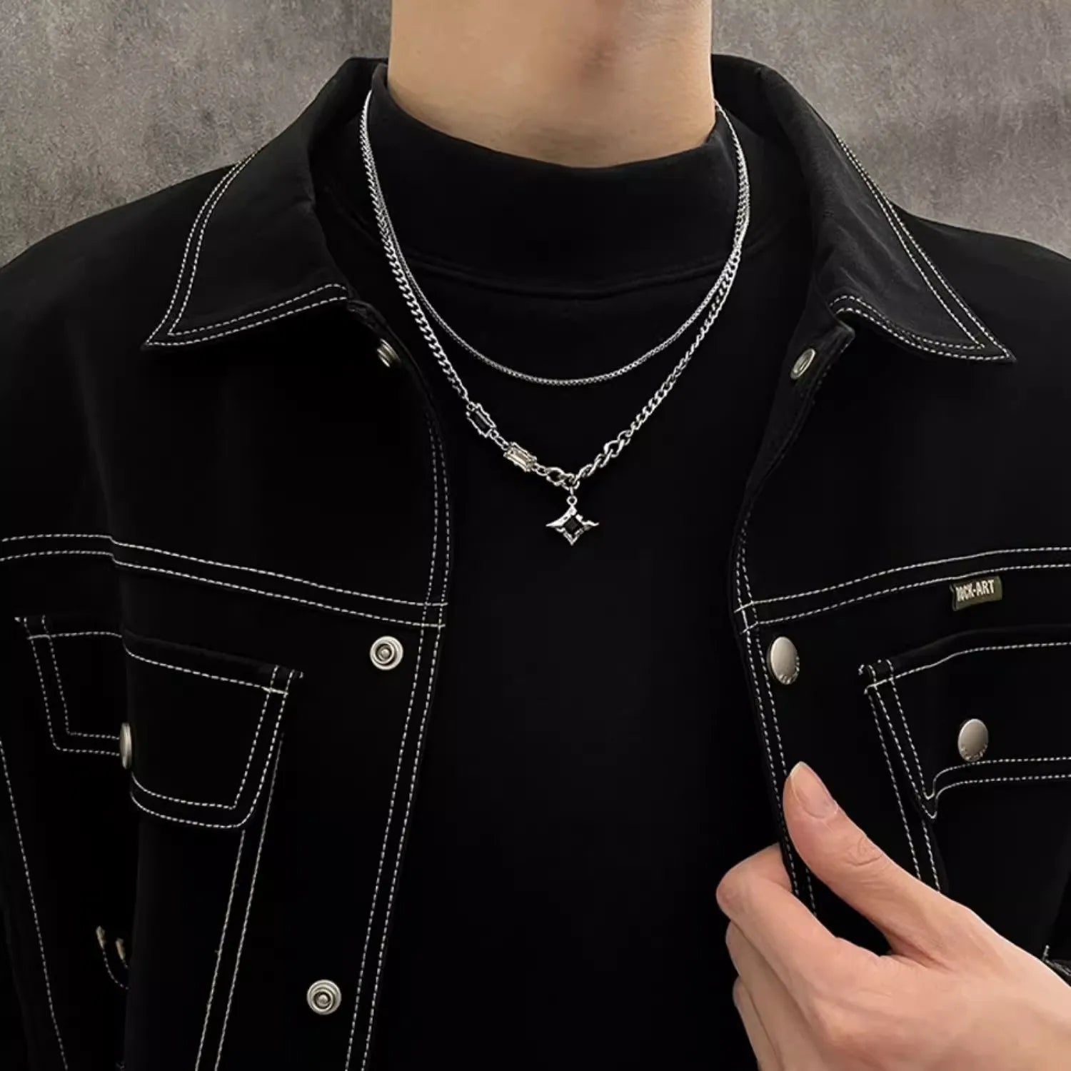 Kpop Zircon Cross Star Beaded Necklace Men Imitation Pearl Star Pendant Necklaces Y2K Hiphop Star Tassel Choker Necklace Unisex