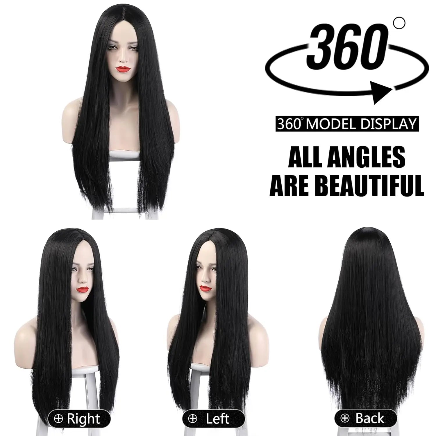 Long Black Wig for Morticia Addams Costume, Cher Costume Halloween Wig for 70s Party  Witch Costume Wig for Women