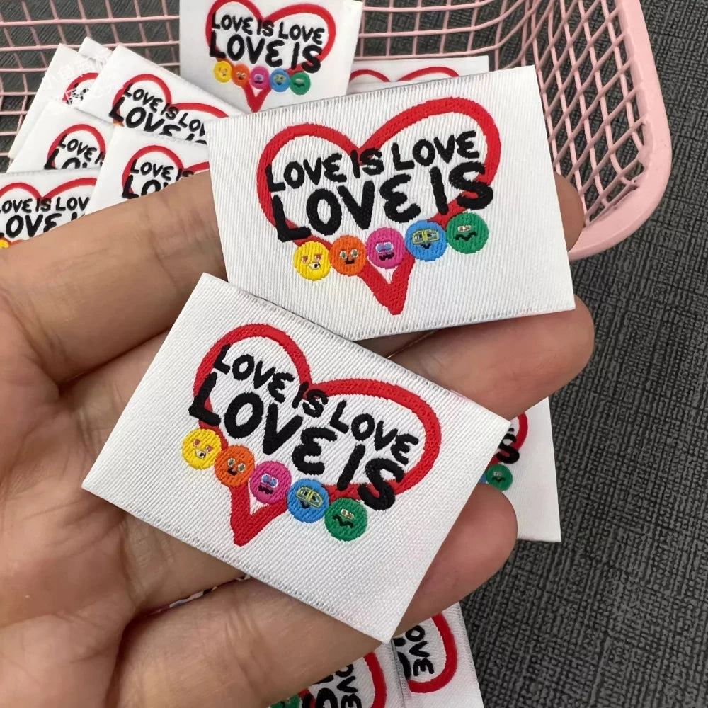 LOVE IS LOVE Woven Label - Cute Cartoon Letter Fabric Patch - DIY Sewing Embroidered Tags for Clothing/Bags/Crafts - Ready Stock