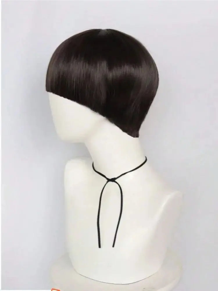 Short brown cosplay wig for men, synthetic bowl cut hair, anime retro wig, suitable for movies, parties, Halloween, Christmas