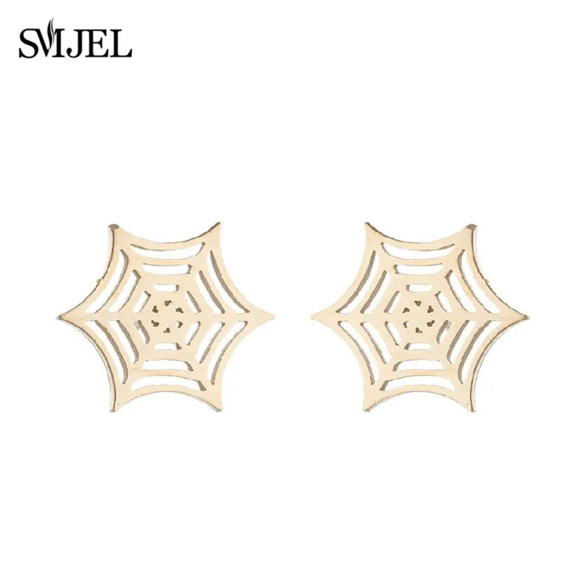 Punk Black Spider Stainless Steel Stud Earrings for Women Men Personality Spider Web Earings Halloween Piercing Jewelry 2024