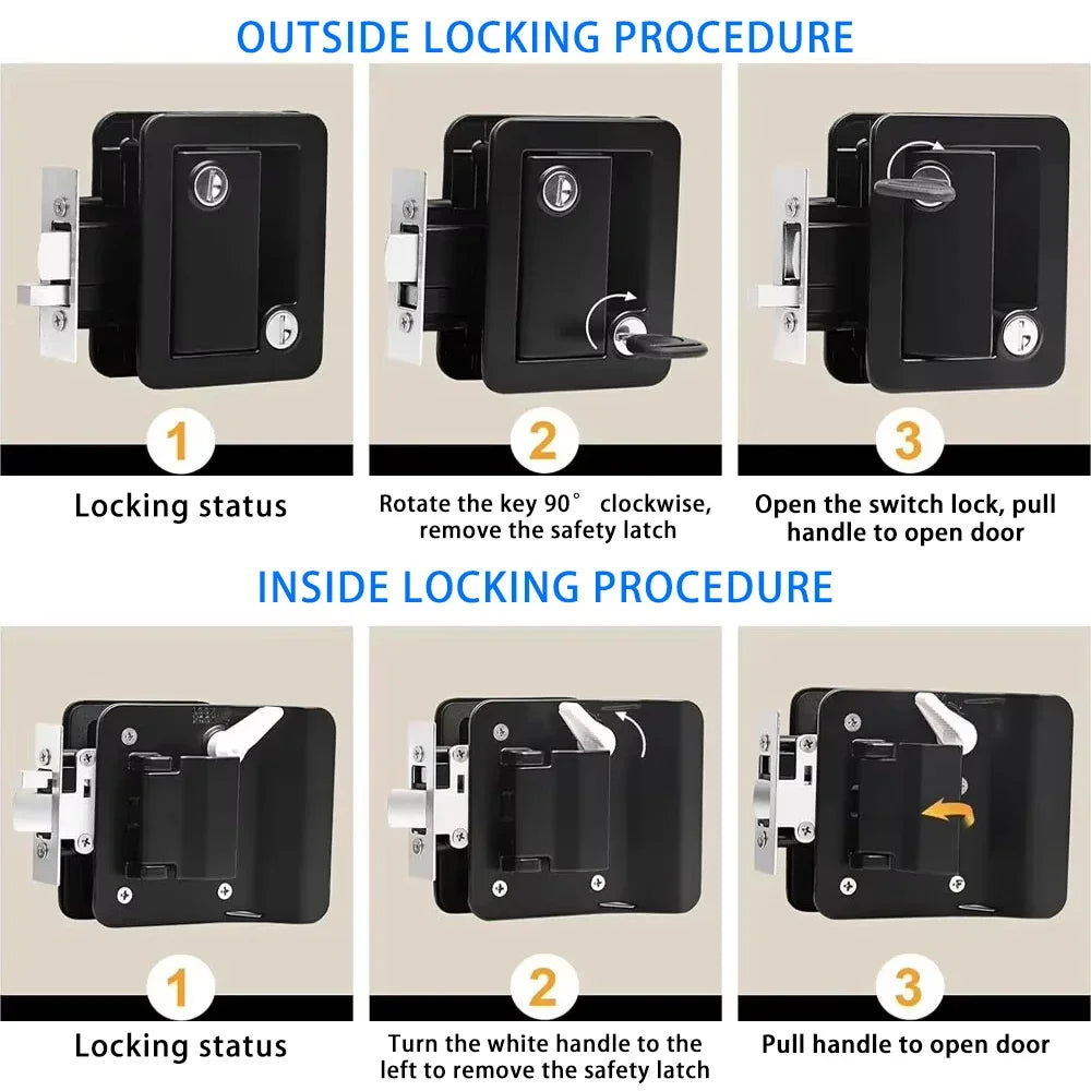 RV Door Lock Replacement with Paddle Deadbolt, Camper Entry Door Latch with Keys for Cargo Hauler Horse Trailer Truck