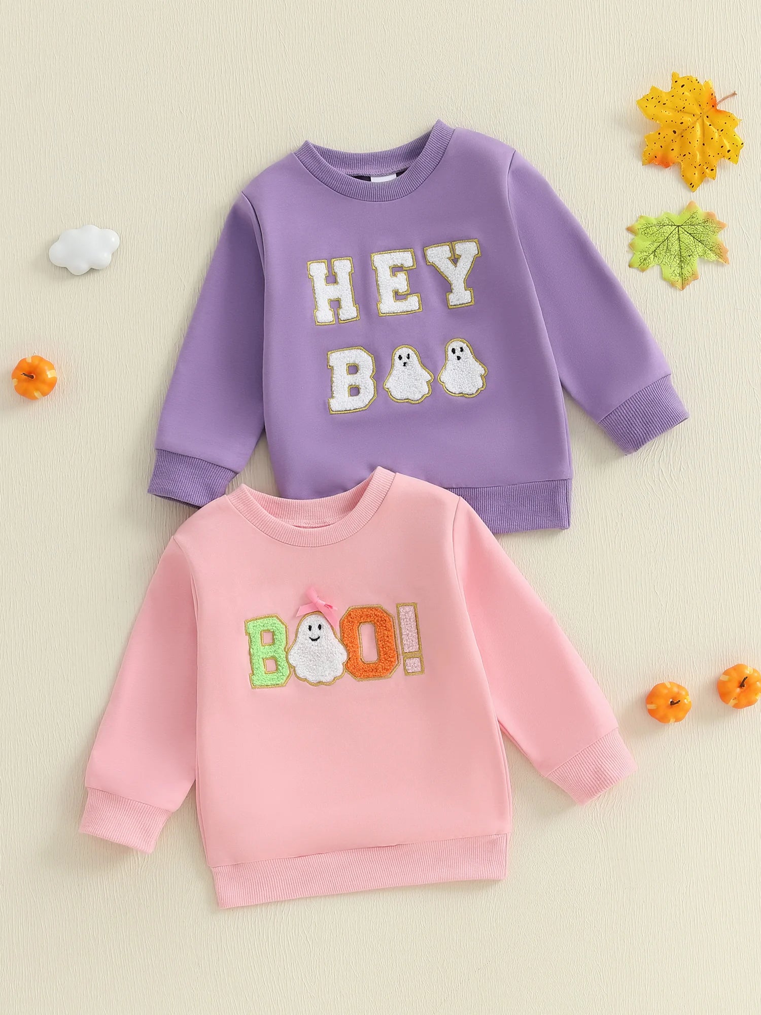 Adorable Infant Halloween Pullover with Embroidered Letters Round Neck and Long Sleeves - Stylish Toddler Outfit for Fall Fun