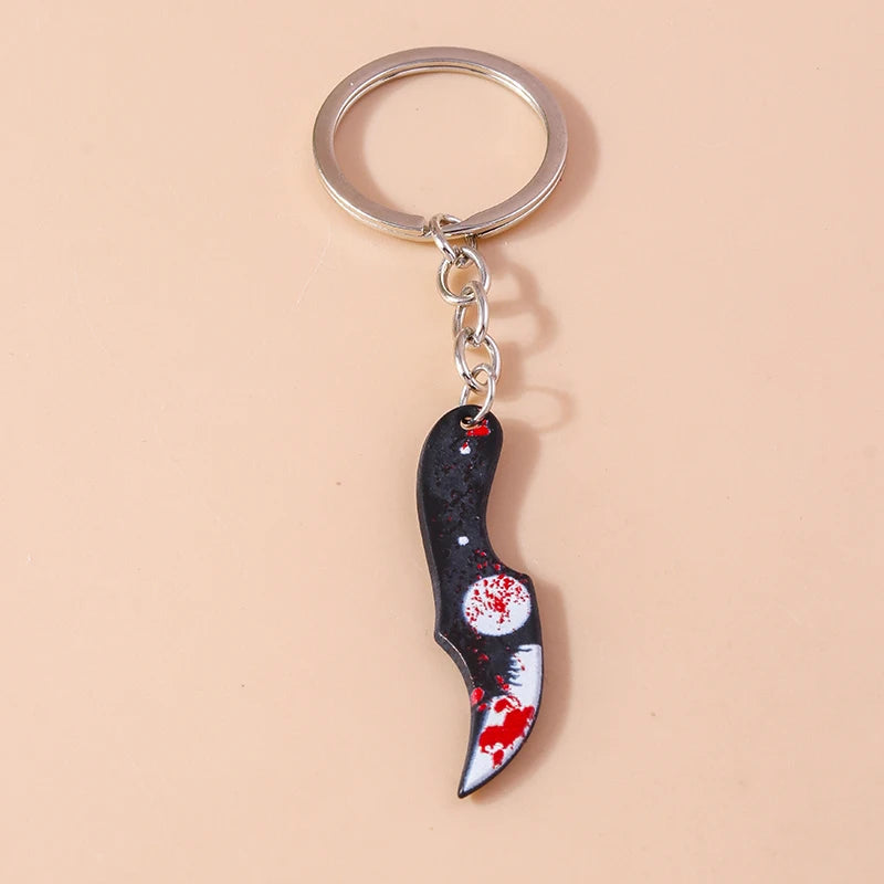 Aihua Resin Halloween Imitation Bloody Knife Keychain Dagger Scissors Axe Saw Keyring for Halloween Night Party Jewelry Gifts