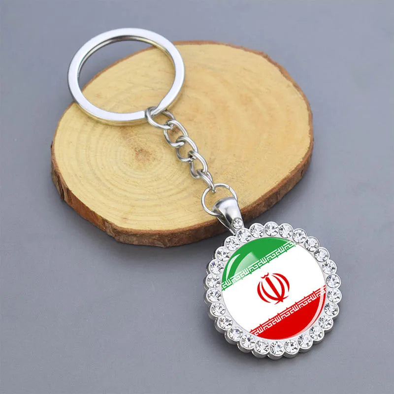 Arab National Flag Keychains Algeria Yemen Tunisia Saudi Arabia Egypt Glass Dome Rhinestone Key Chain Flag Jewelry Keyring Gift