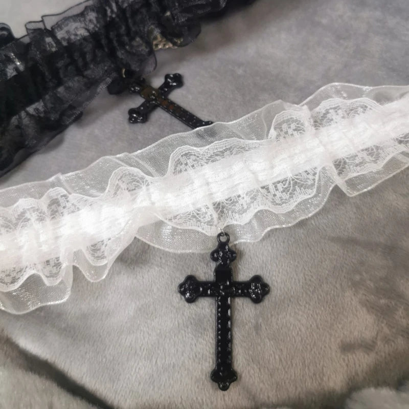 Gothic Lace Choker Necklace for Women Girls Halloween Cosplay Neckchain 634D