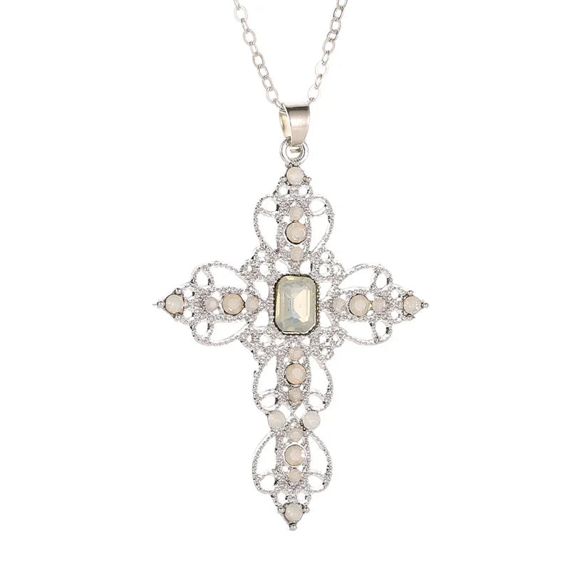 Gothic Big Zircon Cross Necklace Unisex Y2K Irregular Goth Large Cross Pendant Necklaces  for Men Women Couple Necklace Jewelry