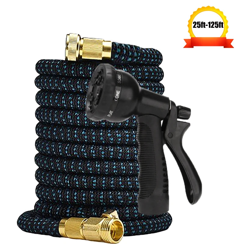 Rubber Material Flexible Garden Hose Is A Watering And Cleaning Tool With 8 High-pressure Car Wash Water Gun Functions