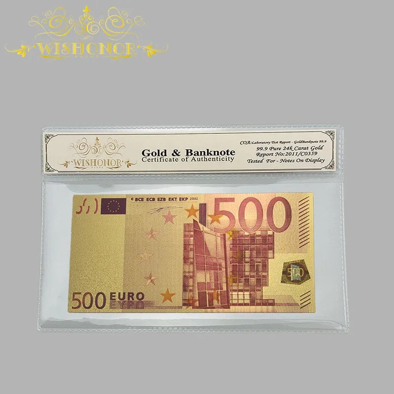 Wholesale Color Euro Banknotes 20 Euro Banknote in 24k Gold Plated With Plastic COA Frame For Gifts and Collection