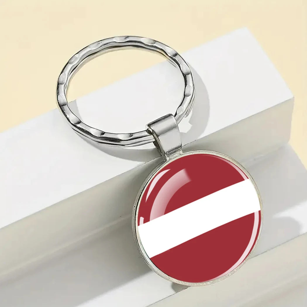 Europe National Flag Keychain Albania Spain Italy France UK Flag Glass Metal Key Chain Bag Pendant Gift for Patriot