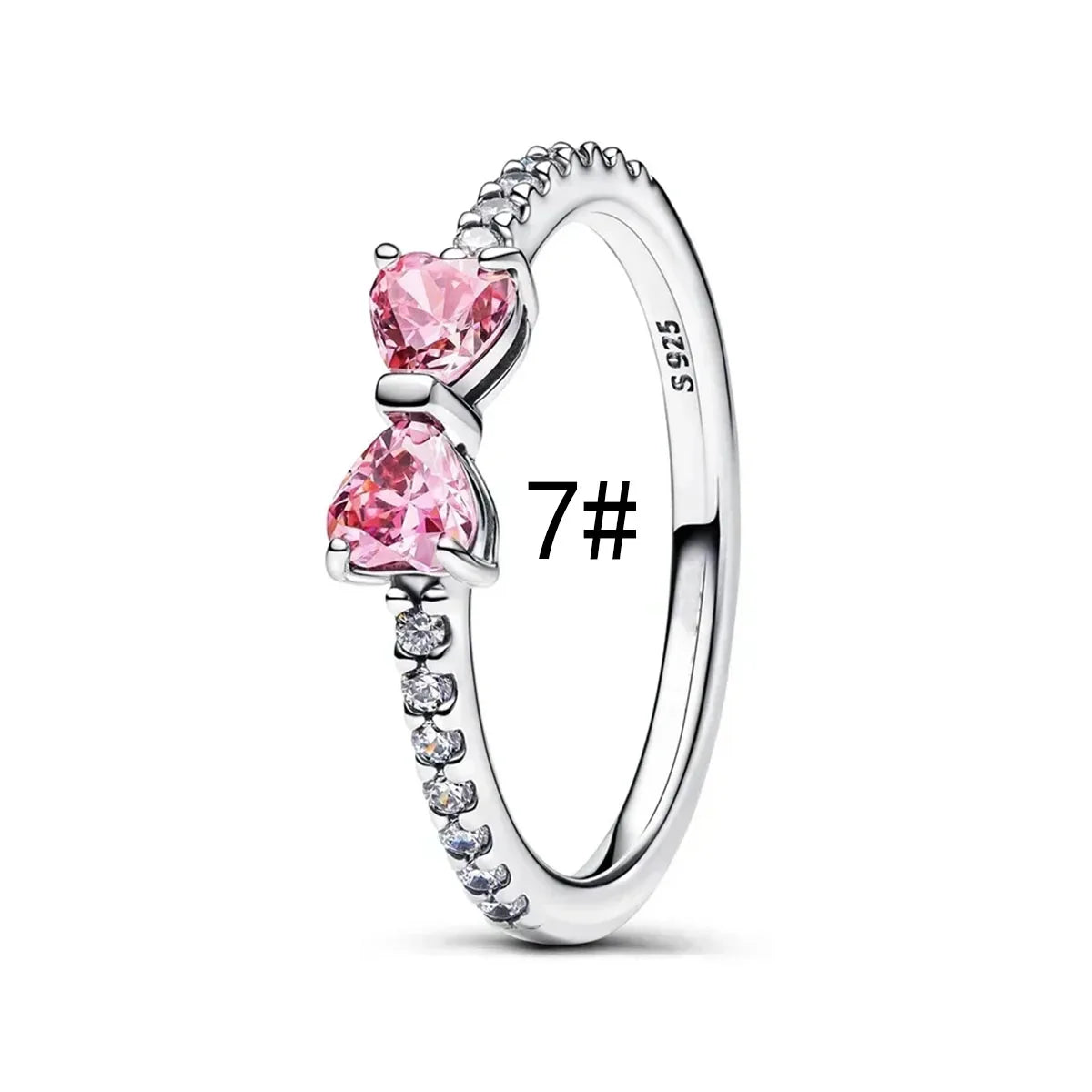 925 Sterling Silver Pink Bow Set Charms Rings Earrings Necklaces Bead Sparkling Women's Jewelry Gift Fashion Light Luxury Making