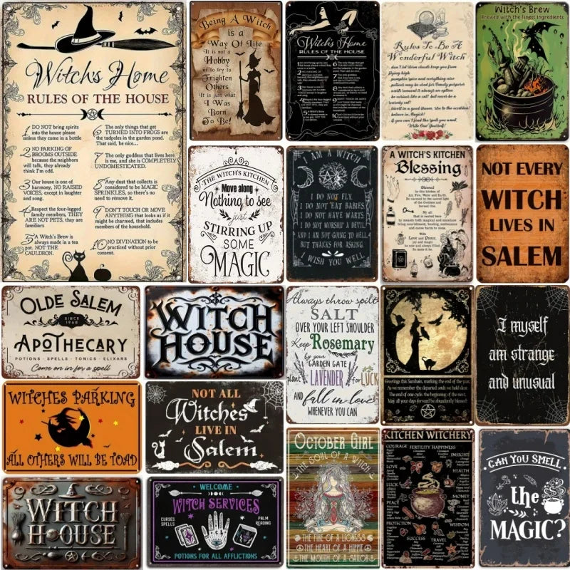 Vintage Metal Tin Sign  The House Witch Rules Halloween Decoration  Retro Wall Art for Home Room Restaurant Decor