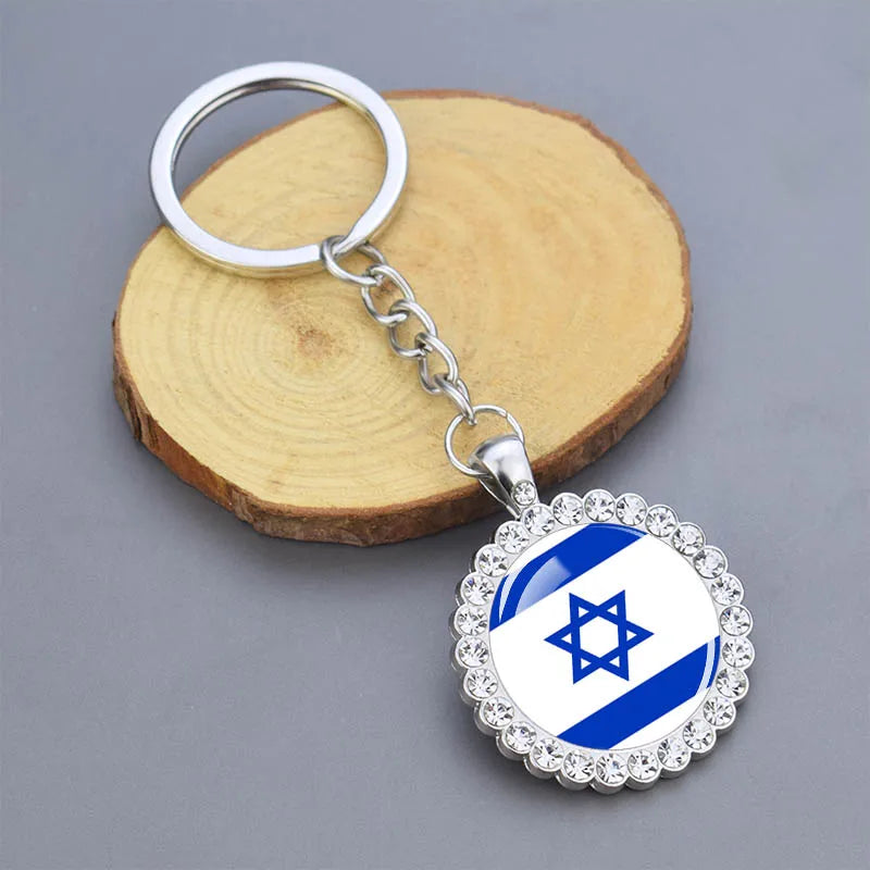 Arab National Flag Keychains Algeria Yemen Tunisia Saudi Arabia Egypt Glass Dome Rhinestone Key Chain Flag Jewelry Keyring Gift