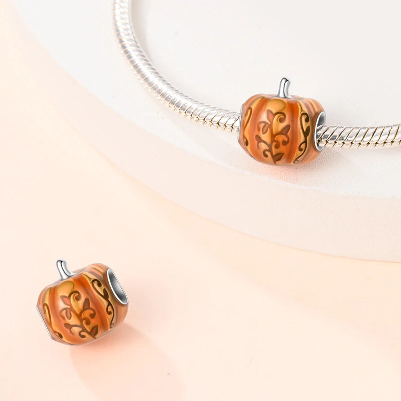 Halloween Pumpkin Series 925 Silver Orange Harvest Charms Beads For Original Bracelet For Women Jewelry Making Gift