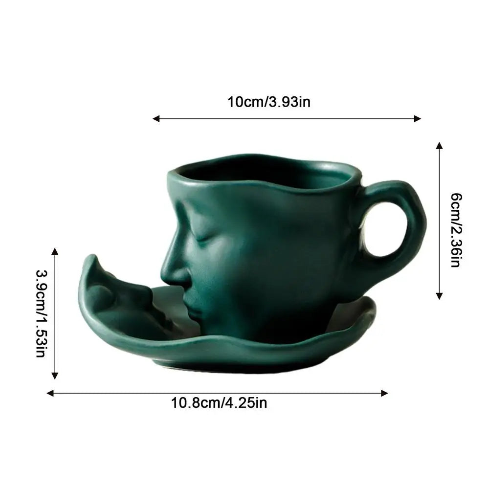 Creative Face Shape Porcelain Cup and Saucer Ceramics Tea Cup Artistic Kiss Ceramic Coffee Cups Office Cup Wedding Gifts