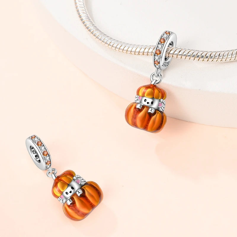 Halloween Pumpkin Series 925 Silver Orange Harvest Charms Beads For Original Bracelet For Women Jewelry Making Gift