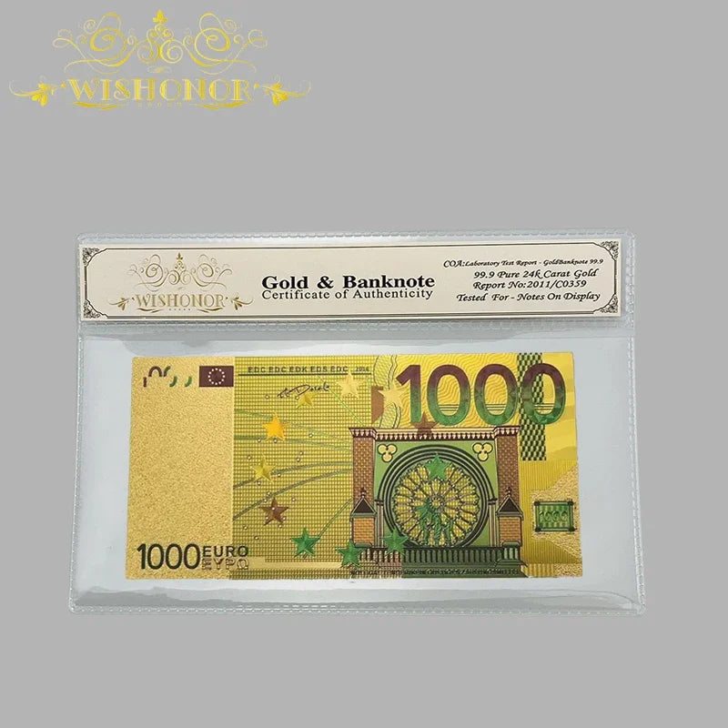 Wholesale Color Euro Banknotes 20 Euro Banknote in 24k Gold Plated With Plastic COA Frame For Gifts and Collection