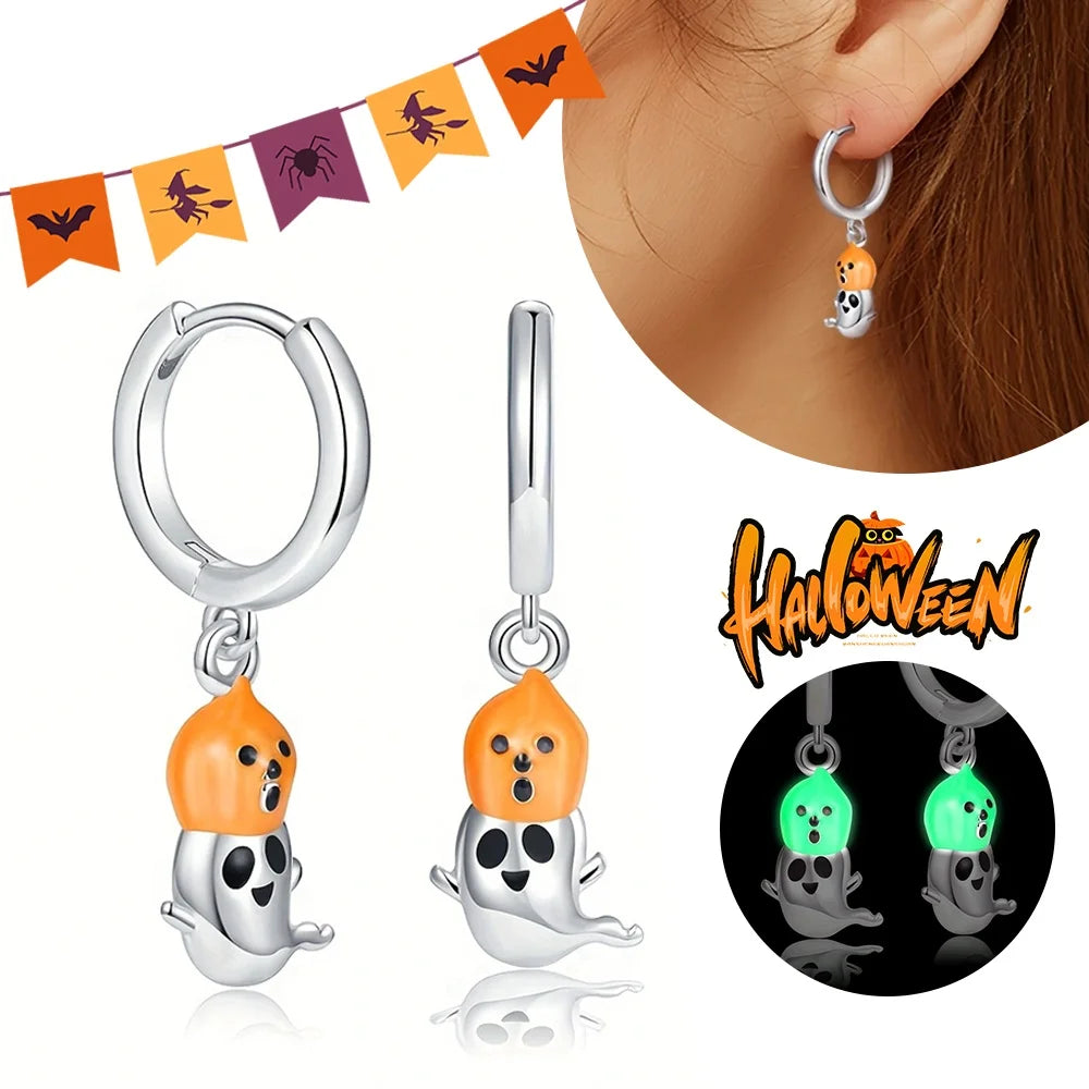 Halloween Pumpkin Bat Ring Earrings halloween charms silver 925 Earring For Women Punk Men's Earrings Fit Party Jewelry Gift