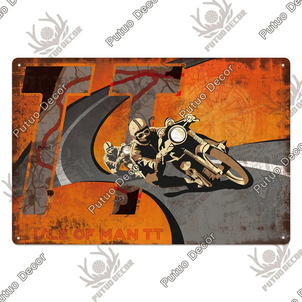 Putuo Decor Vintage Racing Track Tin Sign Isle of Man TT Metal Poster Plaque Garage Plate Bar Club Man Cave Home Wall Decoration