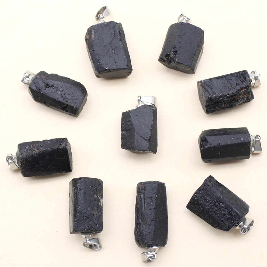 fashion new Black Tourmaline Crystal Gem natural Healing Reiki stone pendant Necklace for jewelry making Charm accessories 1pcs