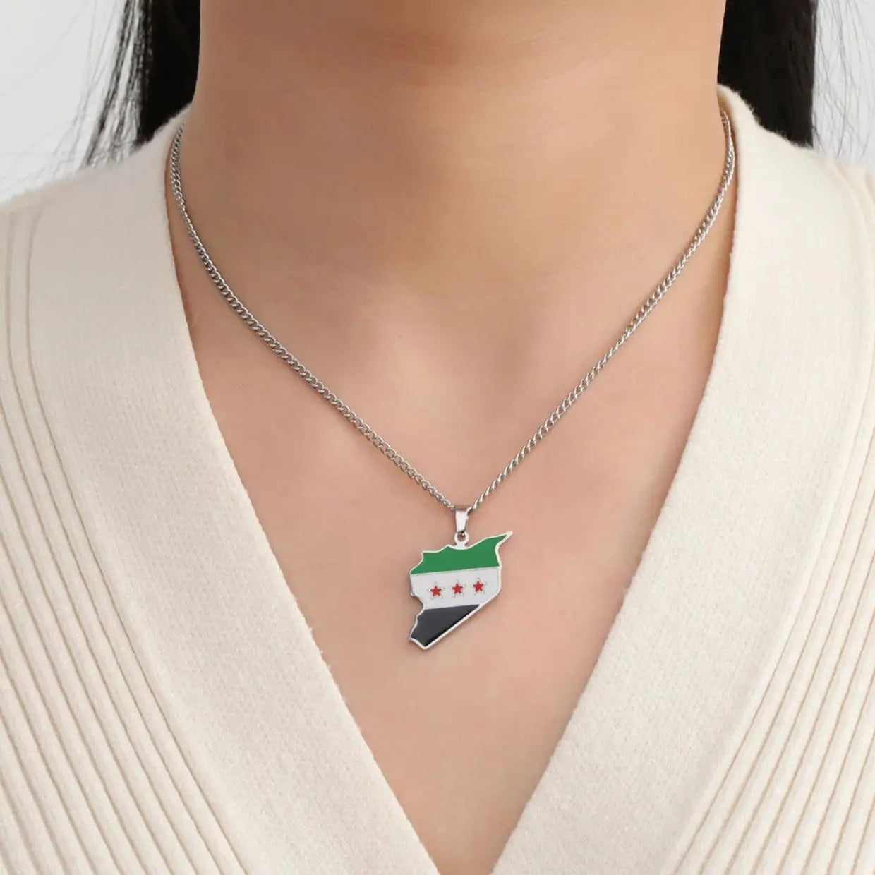 LIKGREAT Trendy Syria Map Flag Pendant Necklaces Stainless Steel Syrians Map Hiphop Jewelry Gift for Women Men