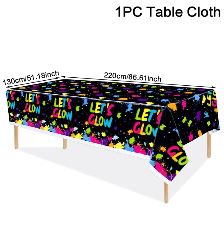 Let's Glow Party Decorations Disposable Tablecloth Neon Party Tablecloth Glow Table Covers Birthday Party Supplies Baby Shower