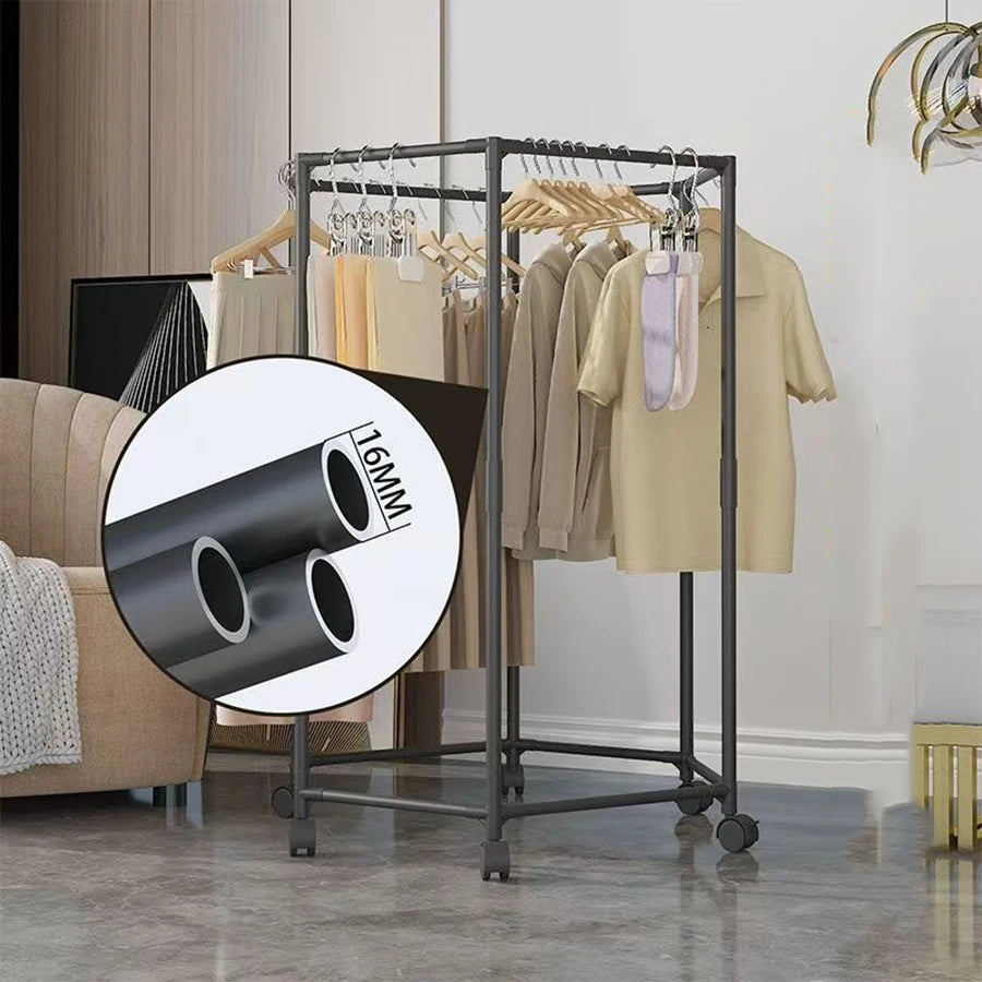 Hexagonal Rotating Clothes Rack on Wheels - Sturdy 16mm Metal Tube Freestanding, Space Saving Vertical Hanger for Dresses