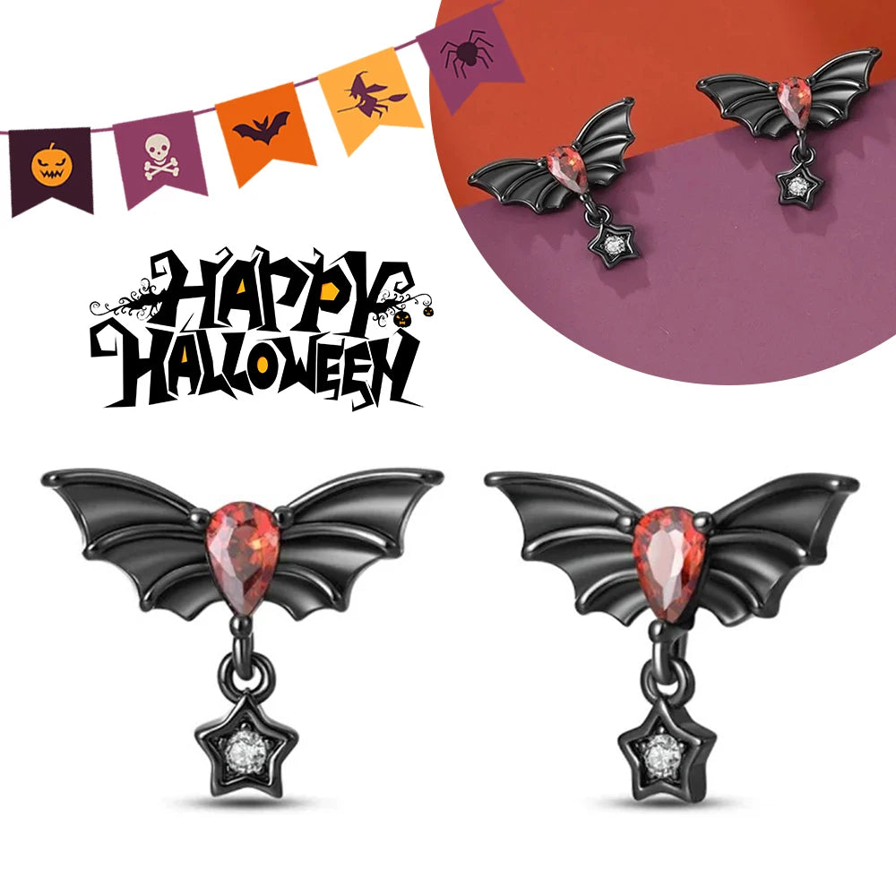 Halloween Pumpkin Bat Ring Earrings halloween charms silver 925 Earring For Women Punk Men's Earrings Fit Party Jewelry Gift