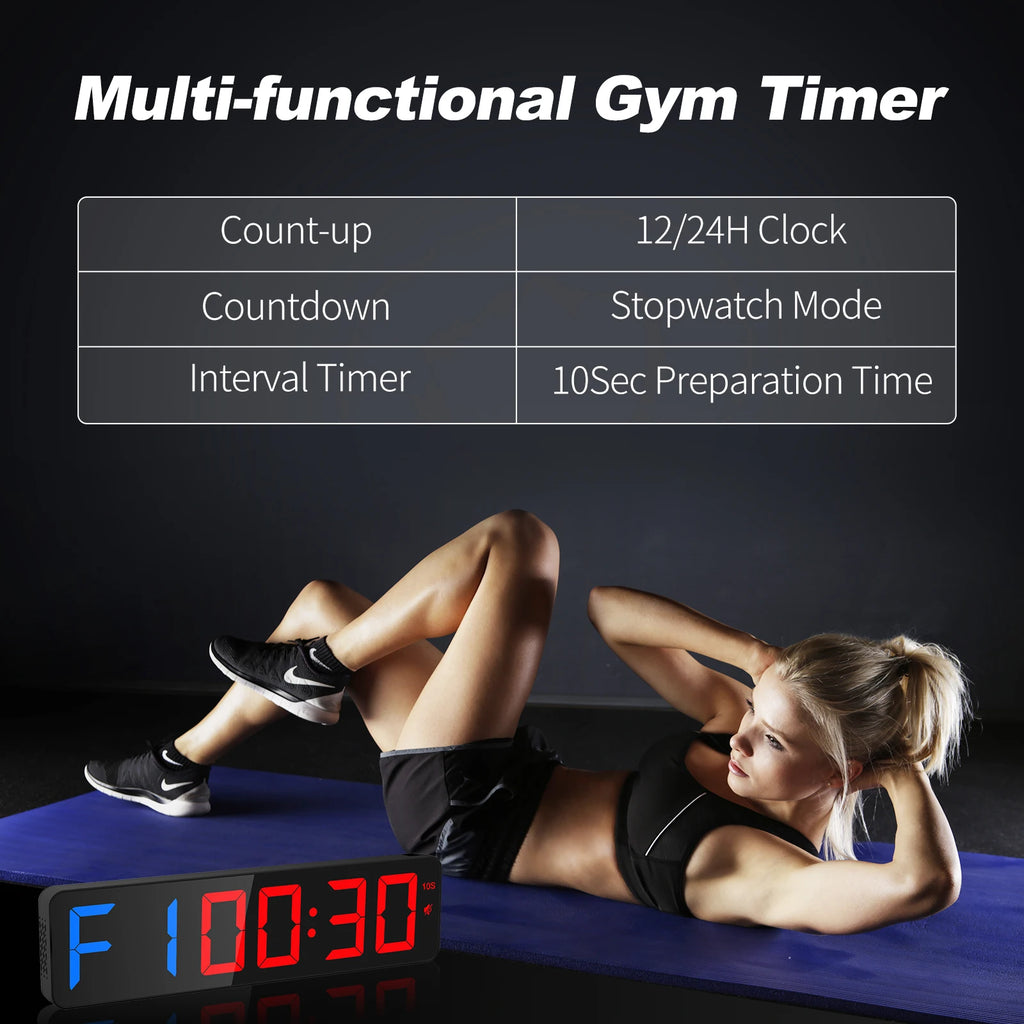 ANJANK Gym Timer 15" Large LED Display Wall Clock,Interval Workout,Count Down & Up,Stopwatch, Adjustable Volume,Upgraded Remote