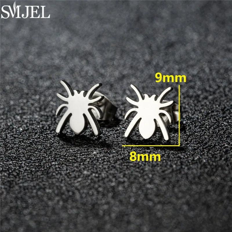Punk Black Spider Stainless Steel Stud Earrings for Women Men Personality Spider Web Earings Halloween Piercing Jewelry 2024