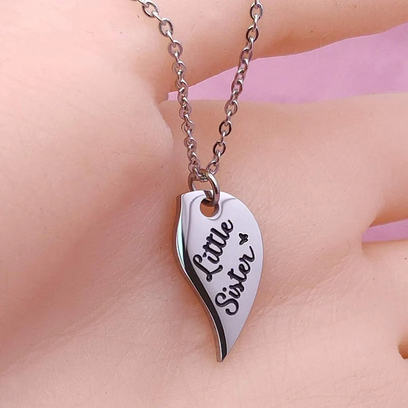 3 PCS Heart Matching Mom Daughter Son Necklace Set Stainless Steel Big Sister Little Sister Necklace Gifts For Mother