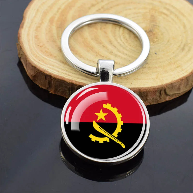 Africa Countries Flag Keychains Double Sided Glass Dome Pendant Key Chains Algeria Somalia Tunisia Morocco Egypt Flag Keyring