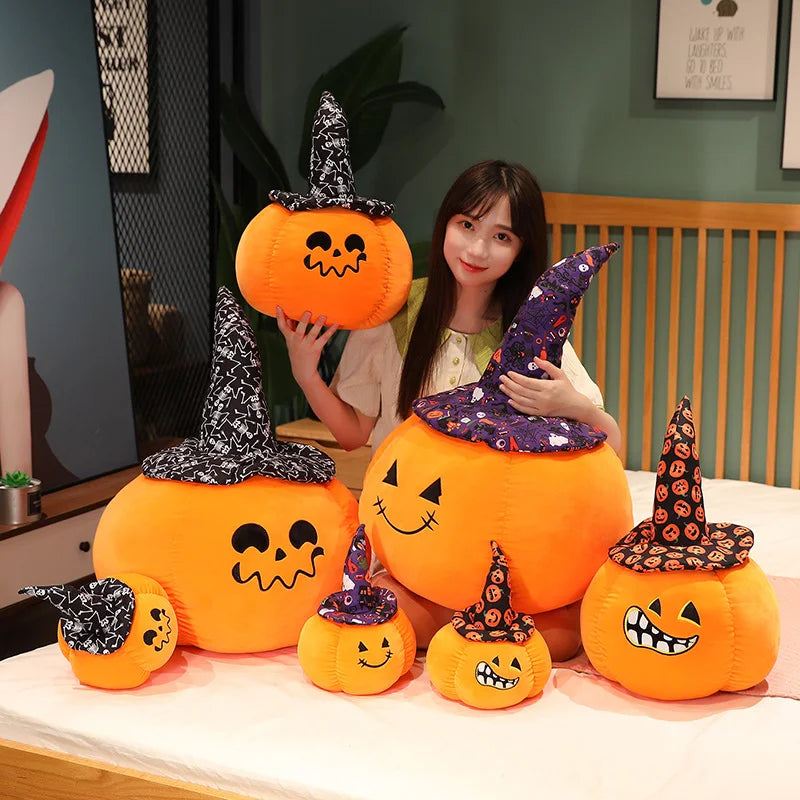 23-60CM Halloween Pumpkin Plush Vegetable Pillow Dolls Horror Wizard Hat Cushaw Shaped Cushion Toys Birthday Christmas Gifts