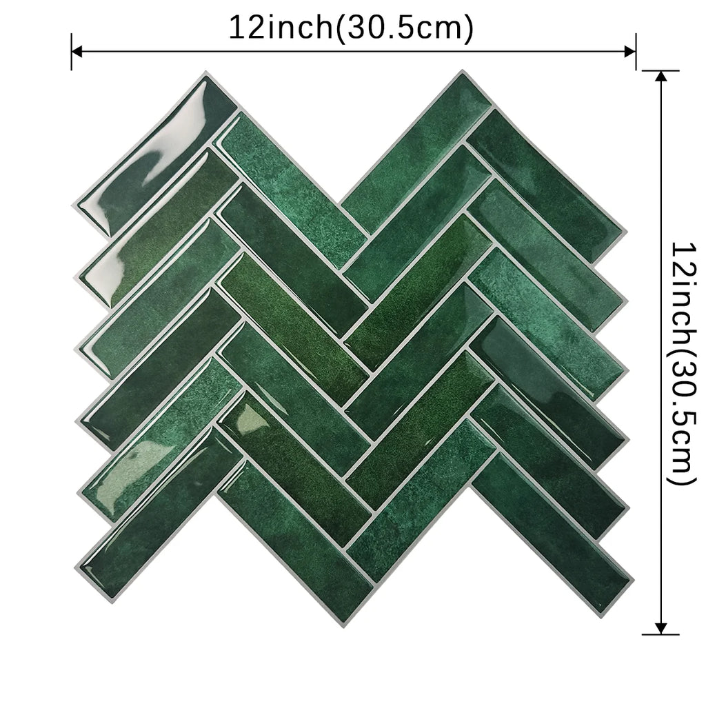1/5/10/30pcs Green Herringbone 3D Self-adhesive Wall Tile Heat Resistant Peelable Kitchen Backsplash Waterproof Bathroom Wall Ti