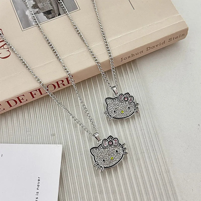 Hello Kitty Sanrio Fashion Necklace Silver Color Layer Shining Bling Women Clavicle Chain Elegant Charm Wed Pendant Jewelry Gift
