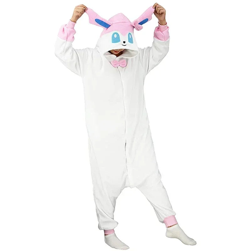 Miniso Sylveon  Kigurumi Onesies Anime Cartoon Women Men Pajamas Halloween Christmas Cosplay Anime Full Body Pijama