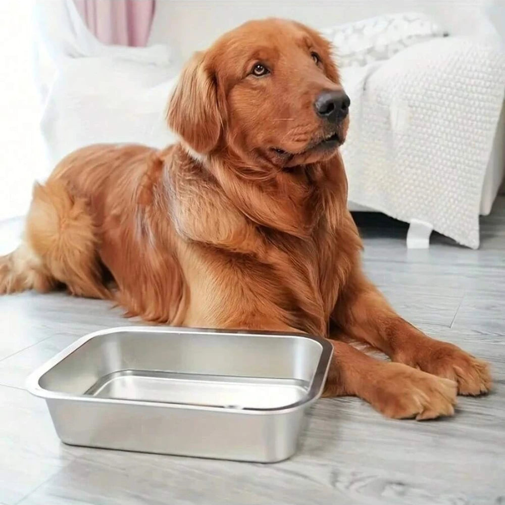 1 PC Large Capacity Drop-Resistant Stainless Steel Dog Bowl Food & Water Feeder Square Bowls for Pet Large Dogs Pet Supplies