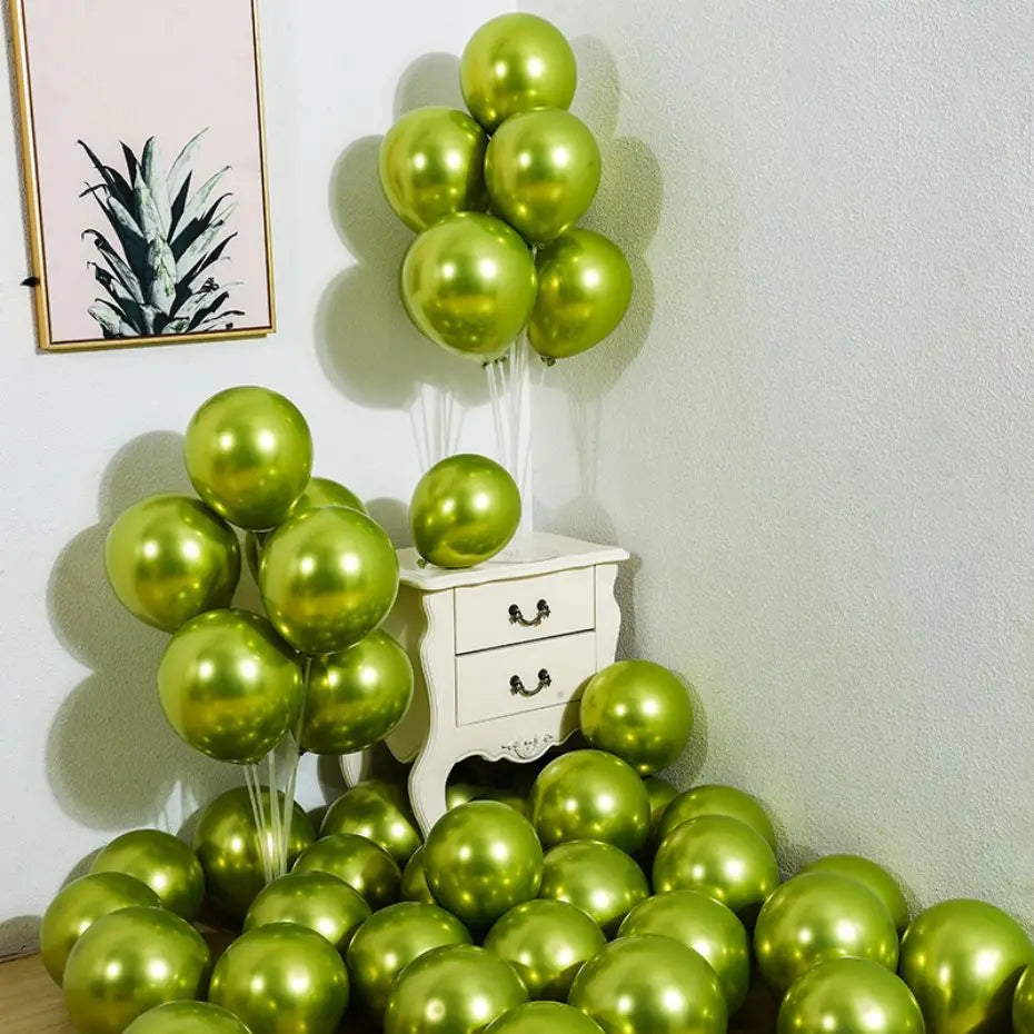 10Pcs Metal Latex Balloons Christmas Baby Shower Balloons Wedding Halloween New Year Ball Shape Birthday Party Decorations