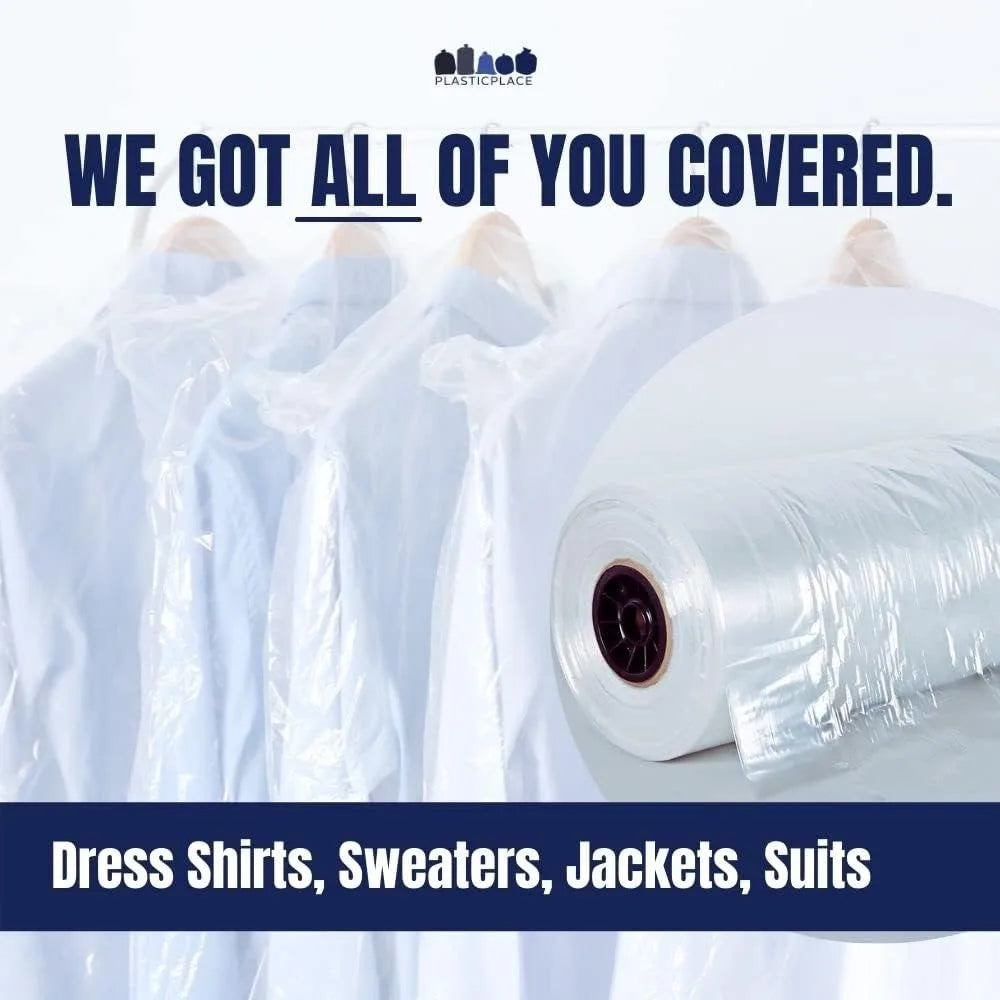 0.65 Mil Garment Dry Cleaners Plastic Pants Bag, 21” x 7” x 30”, Clear, 577 Count