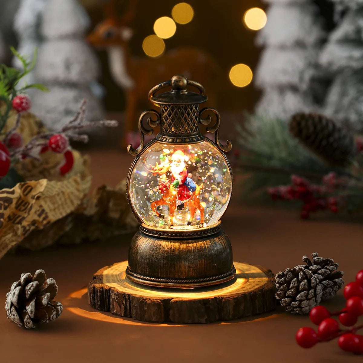 2025 Santa Claus with Music Floating Snow Ornaments Christmas Tree Luminous Bedside Lamp Snowman Night Light New Year Gifts