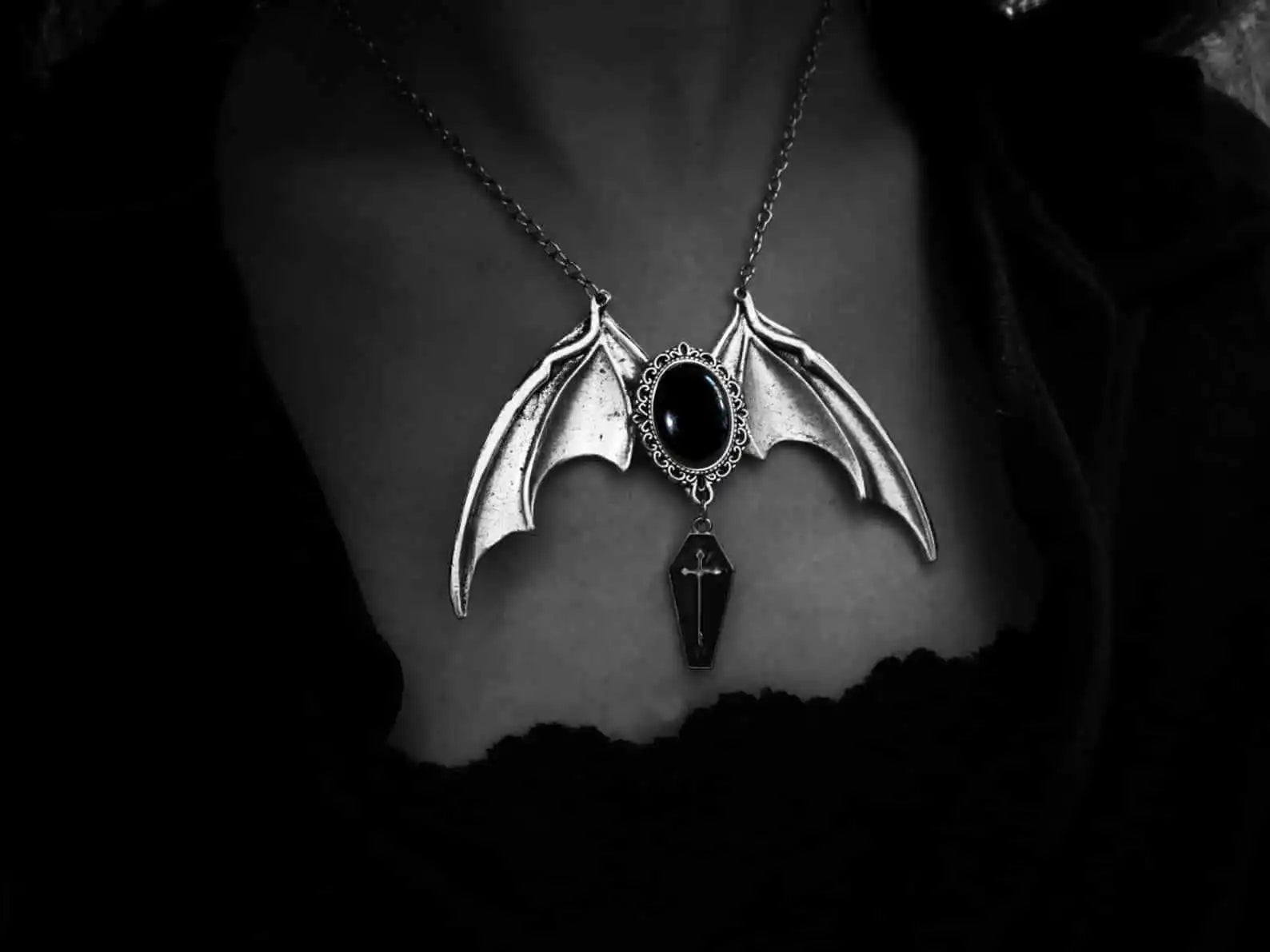 Vampire Bat Wing necklace,Gothic jewelry,carved Cameo,Victoria,Cross coffin,Devil,Vintage,pagan,Witch accessory,Choker For Women