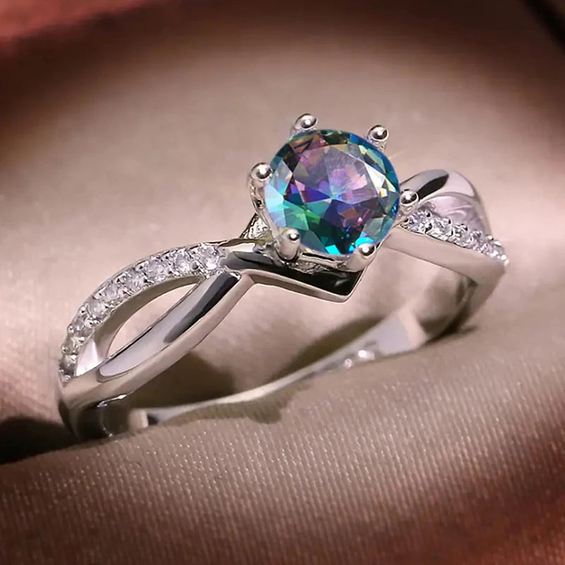 Huitan Trendy 6 Claws Zirconia Stone Rings for Women Fashion Silver Color Proposal Band Accessories Gorgeous Bridal Jewelry