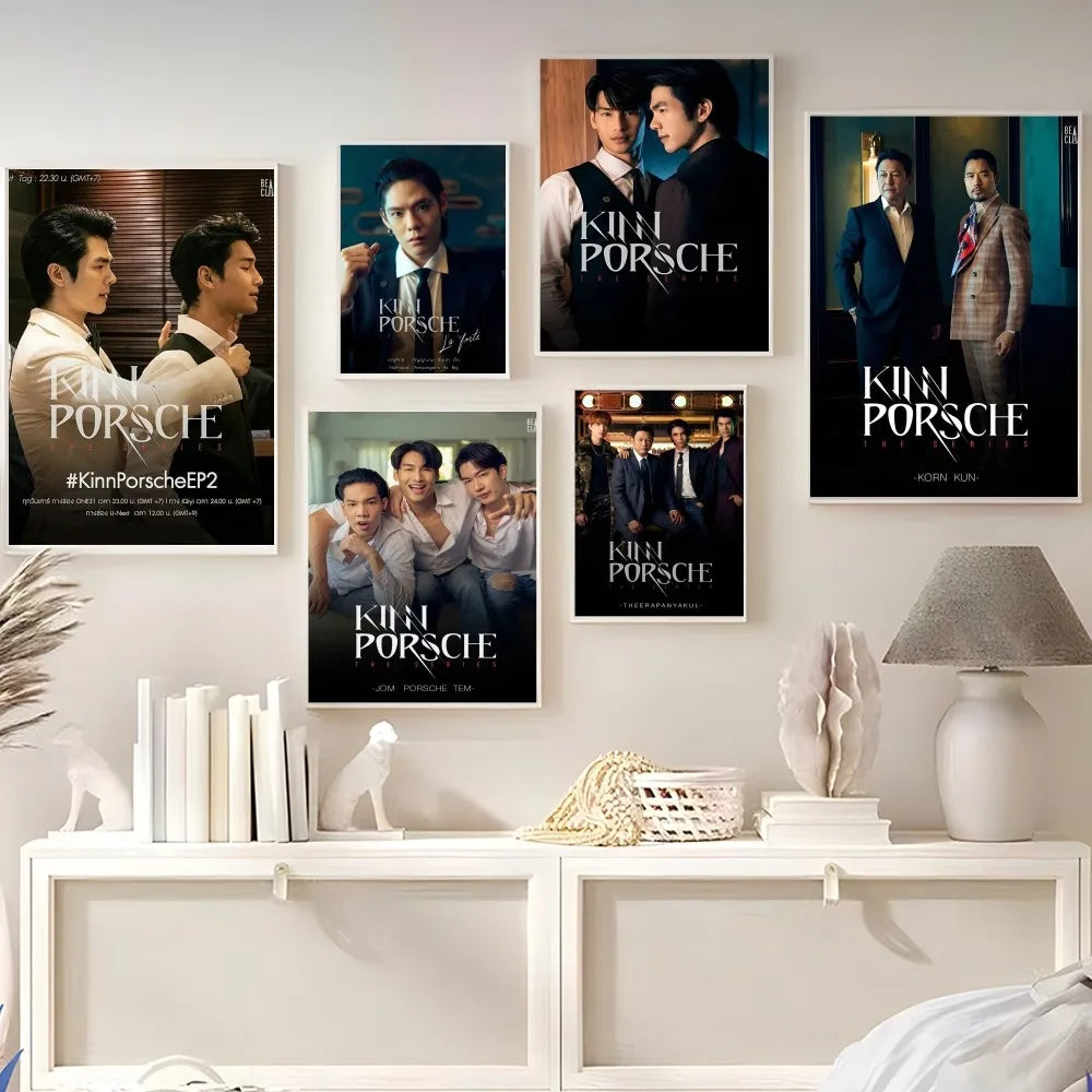 KinnPorsche The Series Movie  Self-adhesive Art Poster Fancy Wall Sticker for Living Room Bar Decoration Decorative Painting